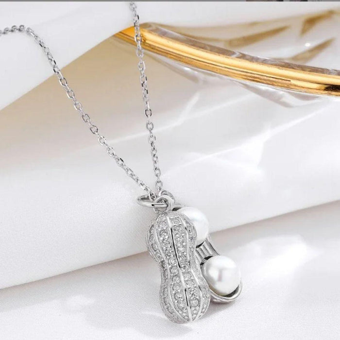 Peanut Shaped Pearl Pendant Necklace | Unique Silver Jewelry with Dual Pink Pearls