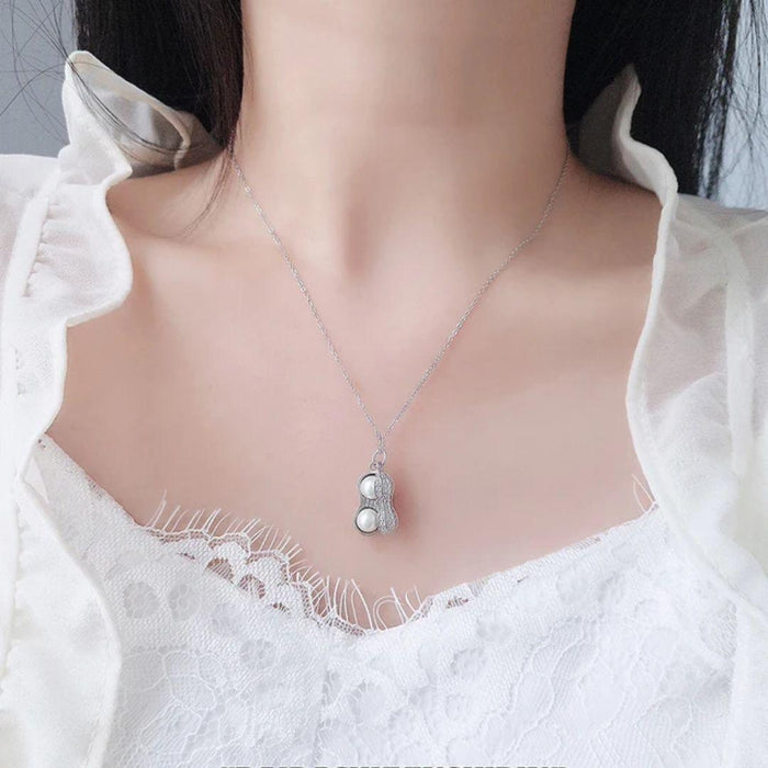 Peanut Shaped Pearl Pendant Necklace | Unique Silver Jewelry with Dual Pink Pearls