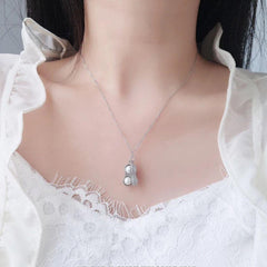 Peanut Shaped Pearl Pendant Necklace | Unique Silver Jewelry with Dual Pink Pearls