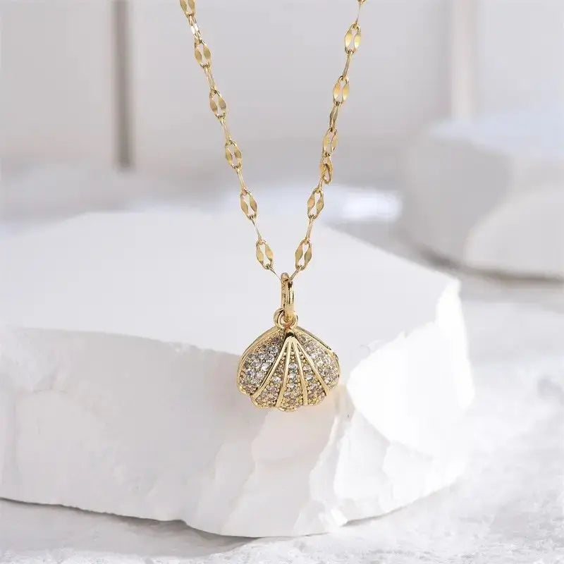 Gold Shell Pendant Necklace with Pearl | Elegant Ocean-Inspired Jewelry for Women My Store